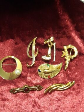 Gold-Tone Women's Brooch Collection - Red and Multi-Accent